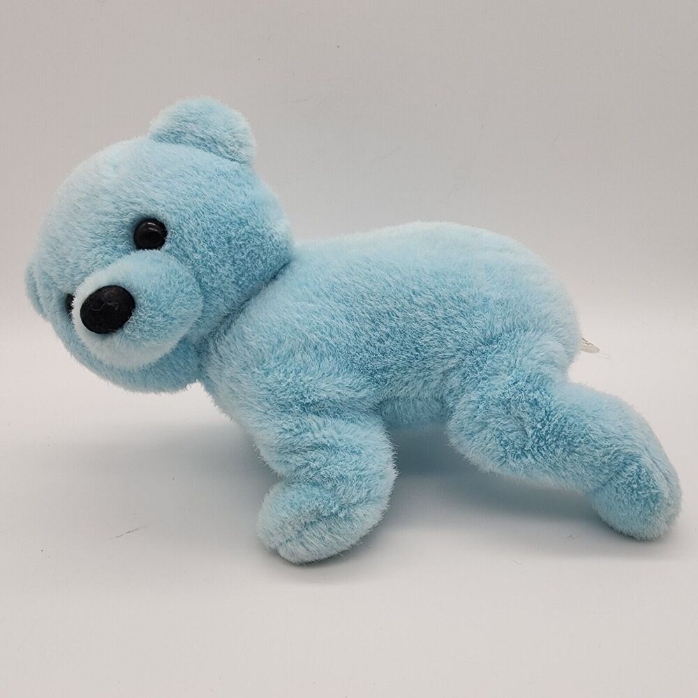 Vintage ASI Teddy Bear Plush 12" Light Blue Crawling Stance Hard Eyes Toy 62960